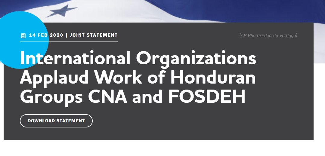 International Organizations Applaud Work of Honduran Groups CNA and FOSDEH